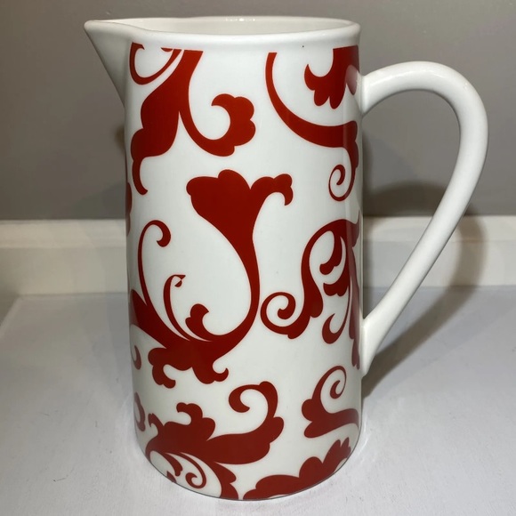 Ciroa Fiori Red & White Pitcher HTF Scrolls / Paisley Print Fine Bone China, NWT - Picture 5 of 13